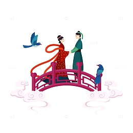 七夕牛郎织女鹊桥相会元素