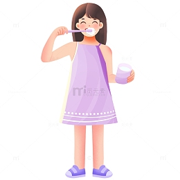 快乐可爱的小女孩刷牙清洁元素