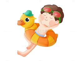 暑假游泳的小男孩