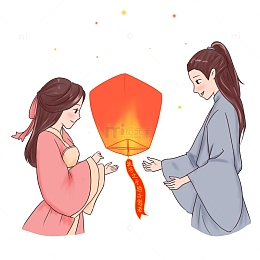七夕情人节恋人约会放孔明灯许愿