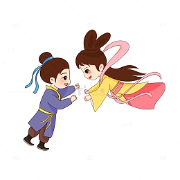 手绘牛郎织女七夕卡通人物元素
