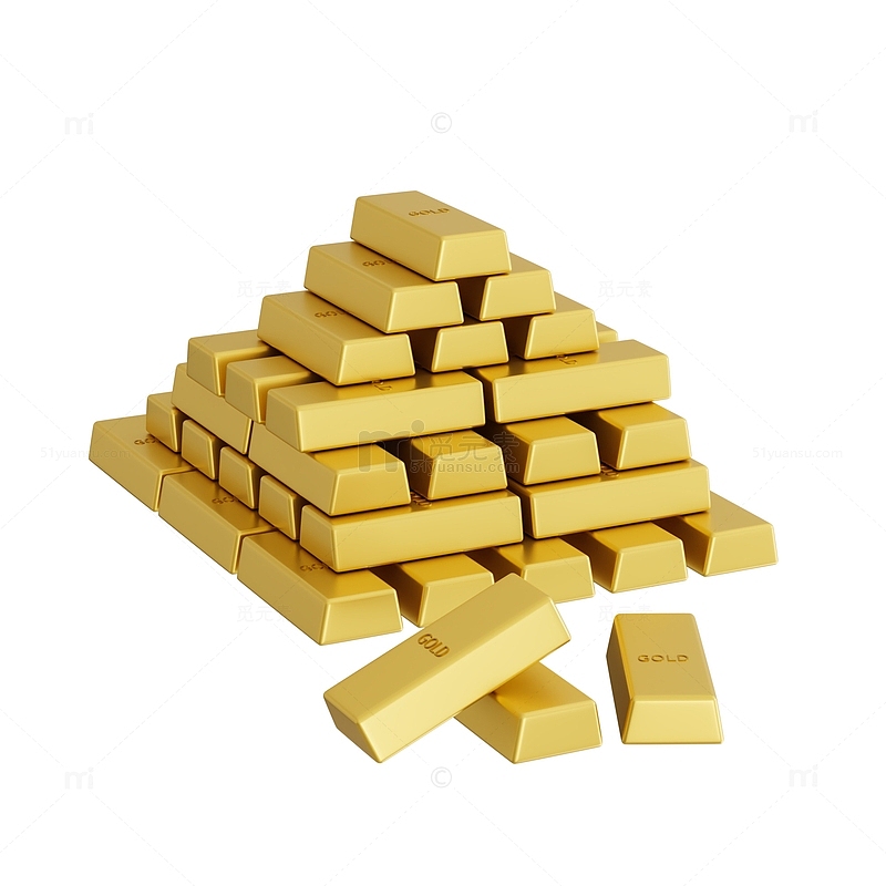 金块堆叠金砖黄金堆3D立体元素
