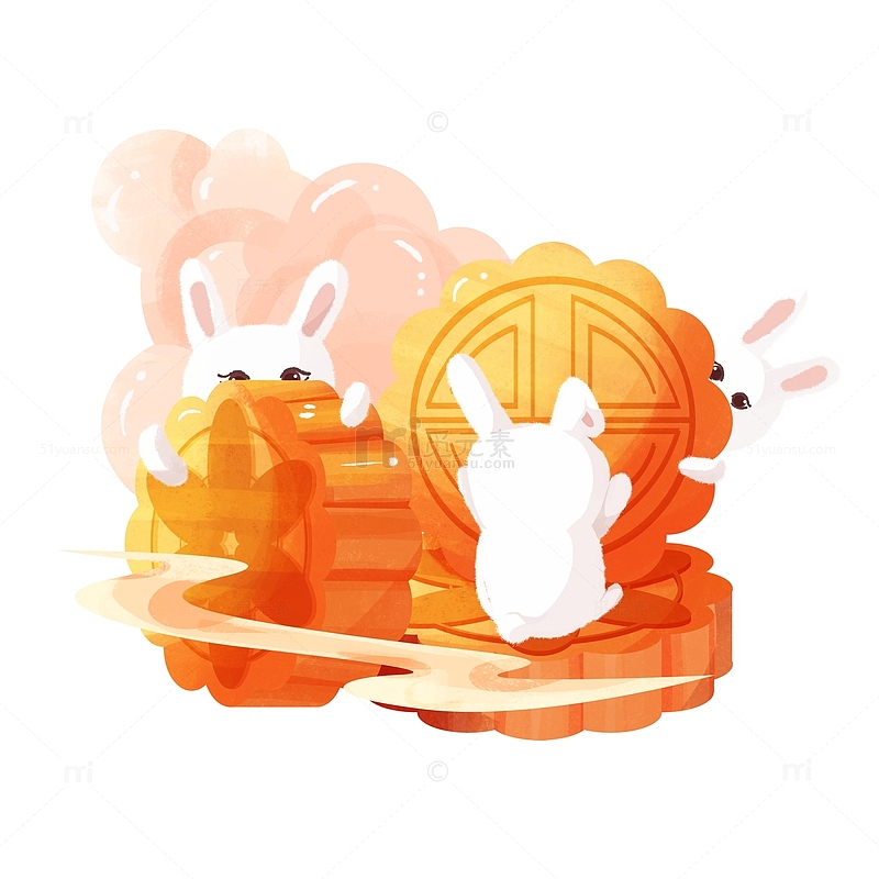 简约国风中秋兔子和月饼