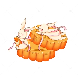 手绘玉兔月饼中秋元素