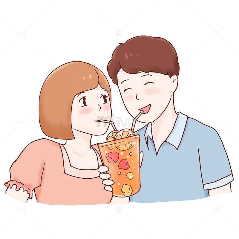 七夕情人节浪漫情侣喝奶茶