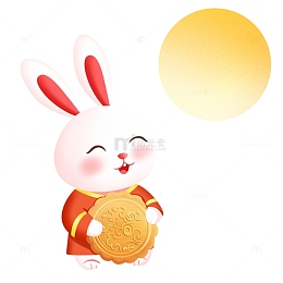 中秋佳节玉兔吃月饼看月亮元素