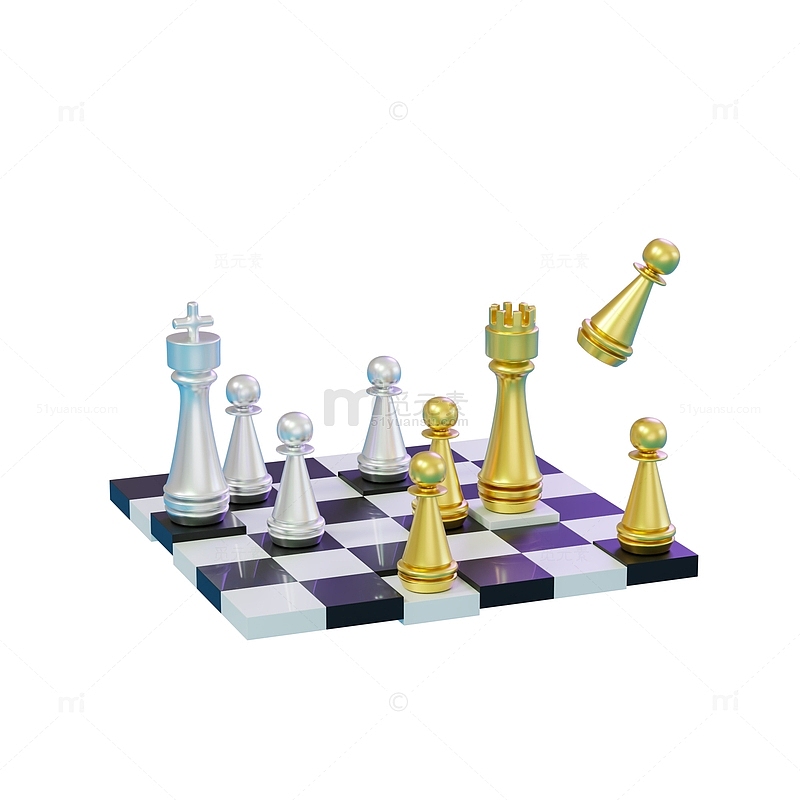 金银国际象棋棋牌游戏桌游3D棋盘模型