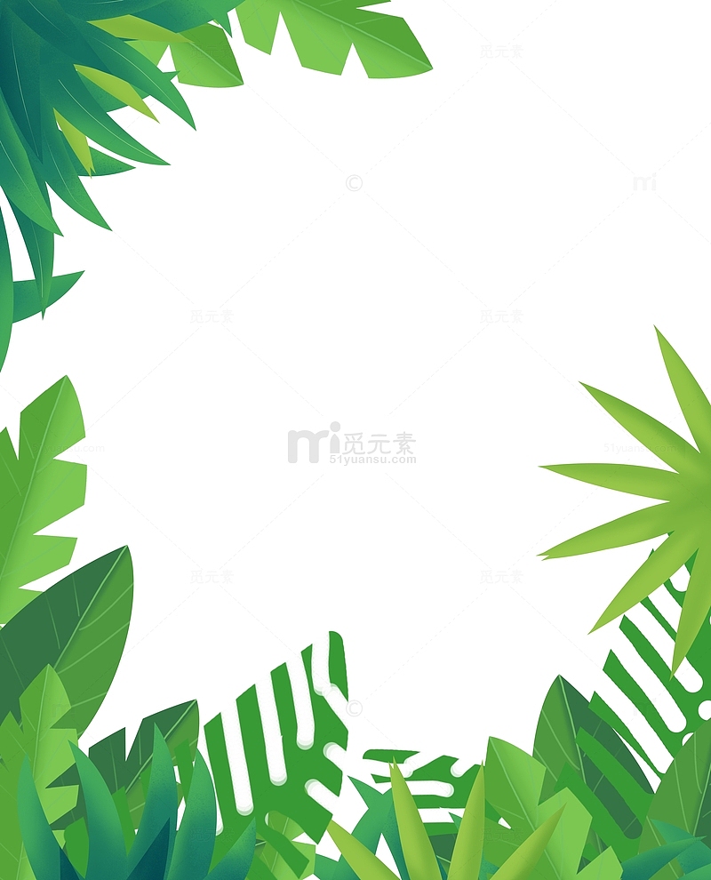 夏季热带森林海边草丛针叶林海报边框装饰