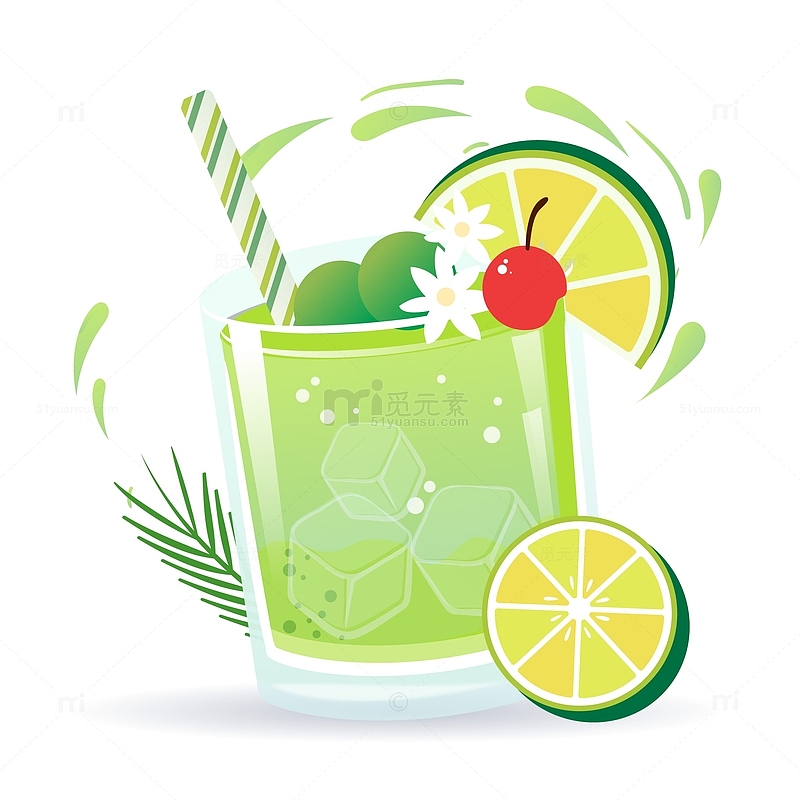 卡通可爱绿色夏日柠檬冷饮果汁装饰插画元素