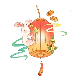 手绘中国风花灯玉兔