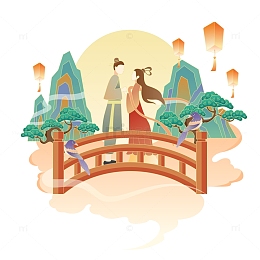 七夕牛郎织女插画元素
