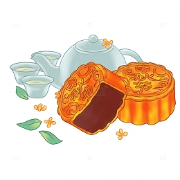 中秋节豆沙月饼桂花茶元素