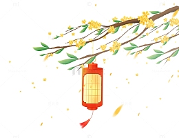 桂花树和红色的古风纸灯笼元素
