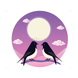 七夕节浪漫夜晚月光喜鹊情人节祥云