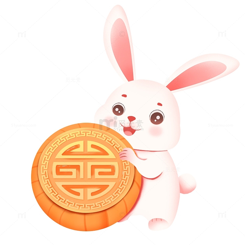 中秋节兔子抱着月饼元素