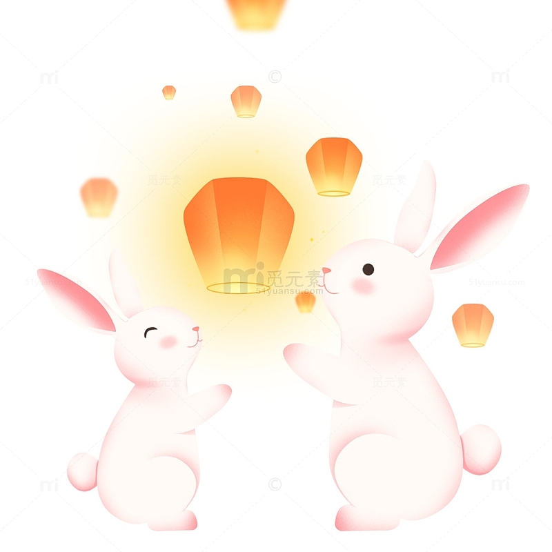 中秋中秋节放孔明灯的兔子