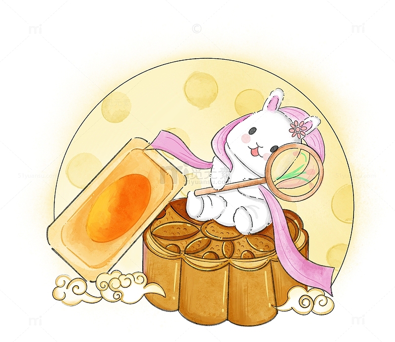 中秋节蛋黄月饼可爱兔子插画
