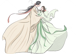 七夕古风人物小清新情侣手绘元素