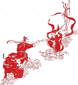 七夕牛郎织女鹊桥剪纸风中国风传统元素