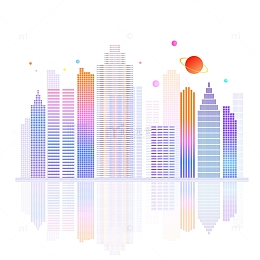 彩色渐变科技城市矢量插画