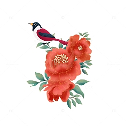 国潮中国风喜鹊牡丹花手绘