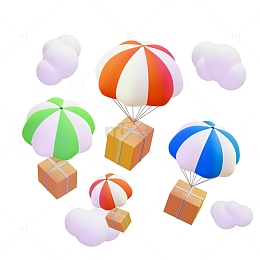 3D卡通降落伞包裹投递快递物流