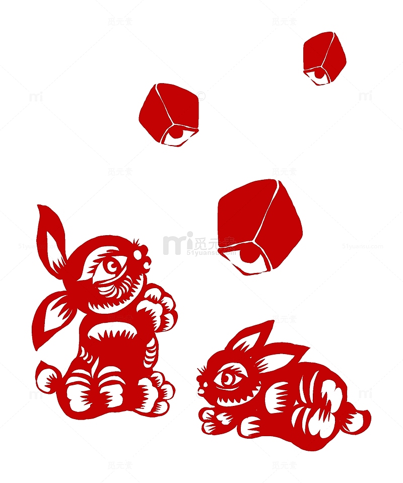 中秋节兔子孔明灯剪纸风中国传统节日元素