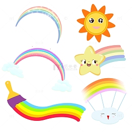 手绘梦幻彩虹卡通星星太阳海报装饰元素