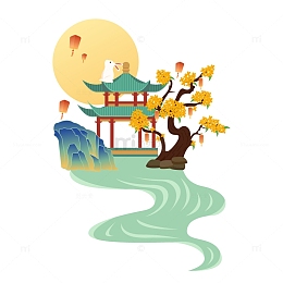 中秋亭子桂树元素