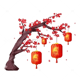 古风简约梅花树挂灯笼