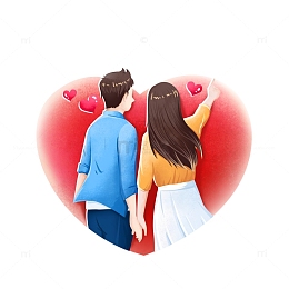 七夕情侣甜蜜爱心手绘插画元素