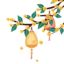 中秋节手绘桂花枝灯笼矢量元素