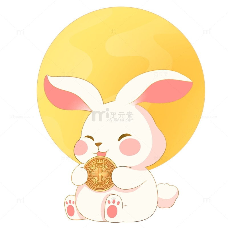 中秋佳节兔子吃月饼元素