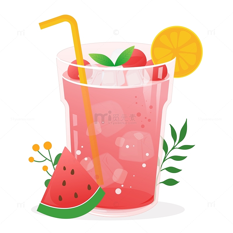 卡通可爱夏日水果西瓜饮料装饰插画元素