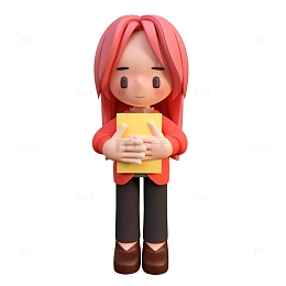 3D人物开学季抱着书本的小女孩学生