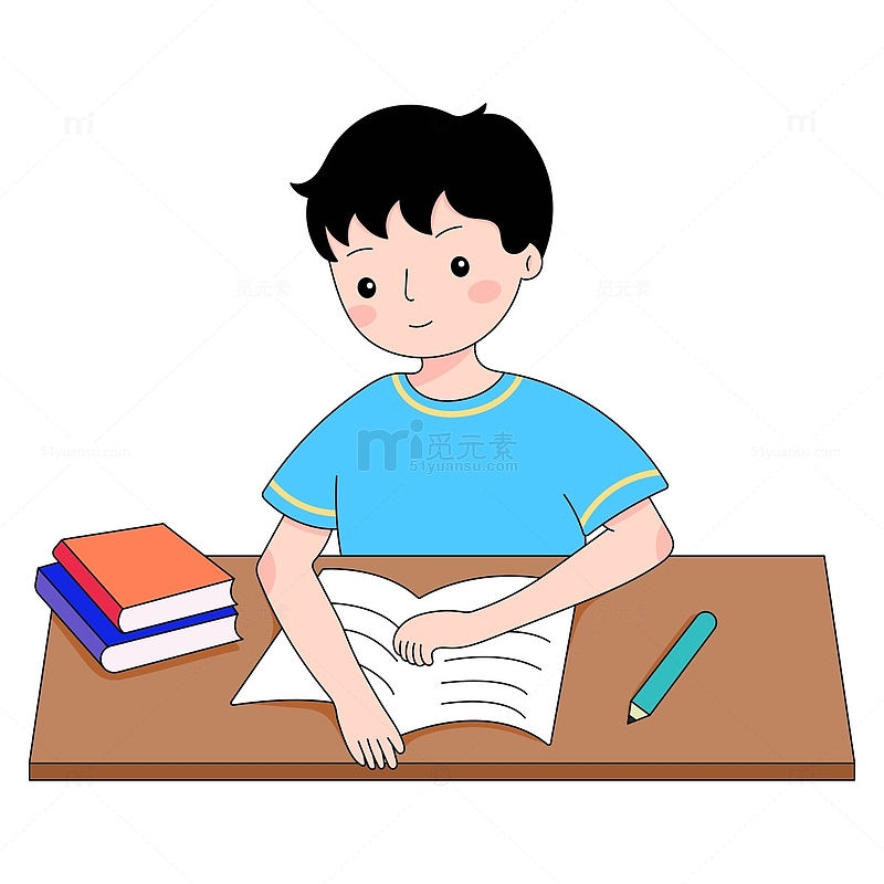 开学季学生看书写作业插画