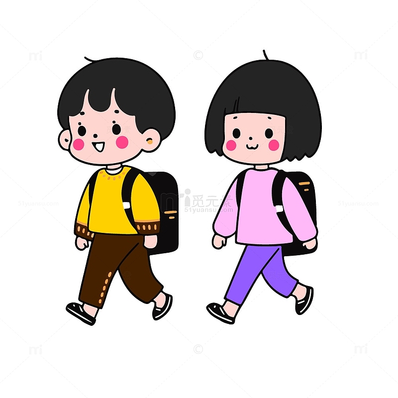 开学季去上学的男孩和女孩