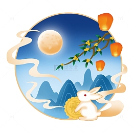 中秋节玉兔赏月桂花孔明灯