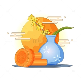 中秋节月饼桂花枝矢量手绘插画