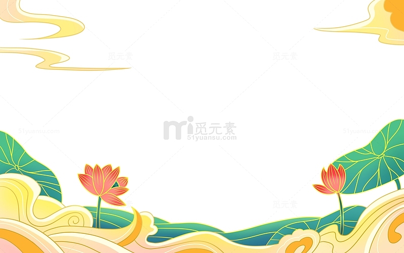 手绘中国风荷花荷叶边框装饰