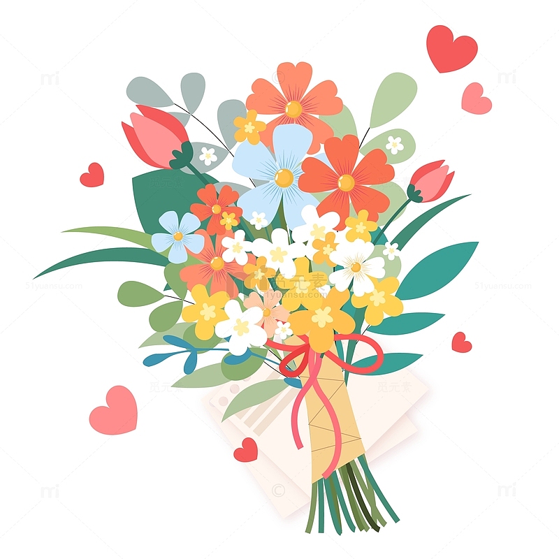 卡通浪漫鲜花植物求婚装饰插画元素