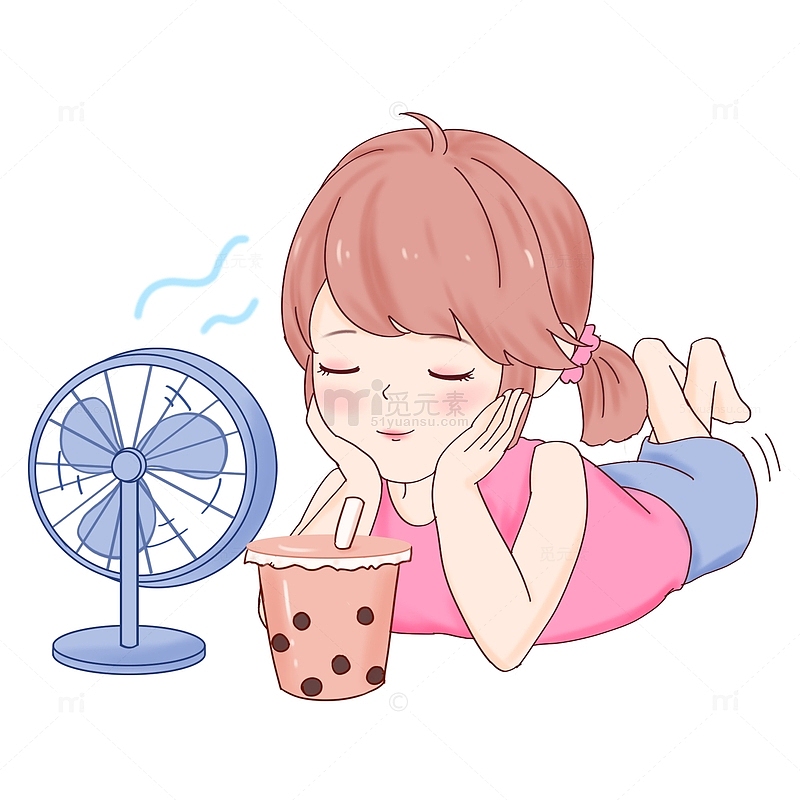 处暑避暑人物喝奶茶