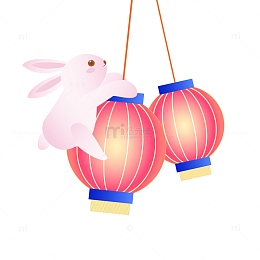 中秋节兔子灯笼手绘矢量元素