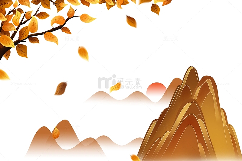 手绘秋天金黄落叶节气海报顶部装饰元素