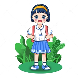 开学季小学生女孩背书包