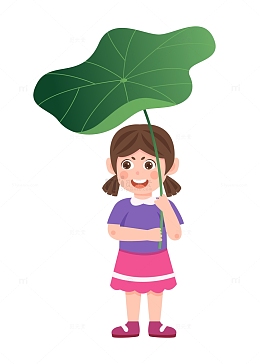 处暑节气拿着荷叶乘凉的小女孩.