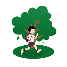 开学季学生背书包大树夏天暑假运动新校园
