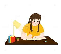 手绘认真考研学习的女生
