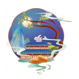 国潮风中秋夜赏月玉兔