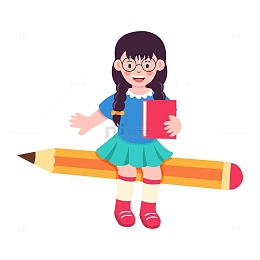 卡通简约开学季坐着铅笔飞翔的小孩.